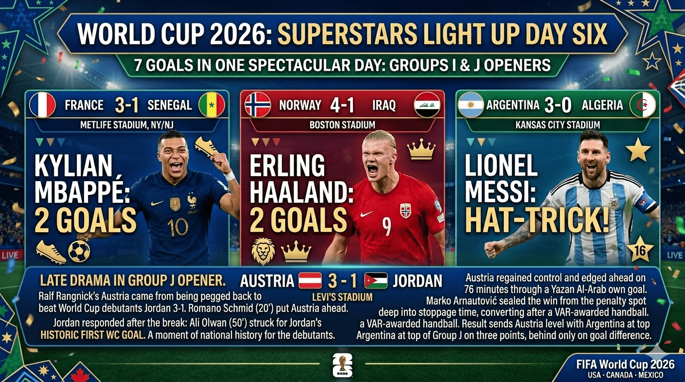 World Cup 2026 Results: Messi, Mbappé and Haaland Light Up Day Six