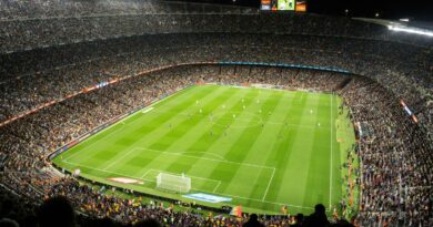 FC Barcelona players in action during a La Liga match at their home stadium