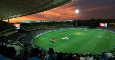 Adelaide Oval at sunset during India versus Pakistan at the 2015 Cricket World Cup.