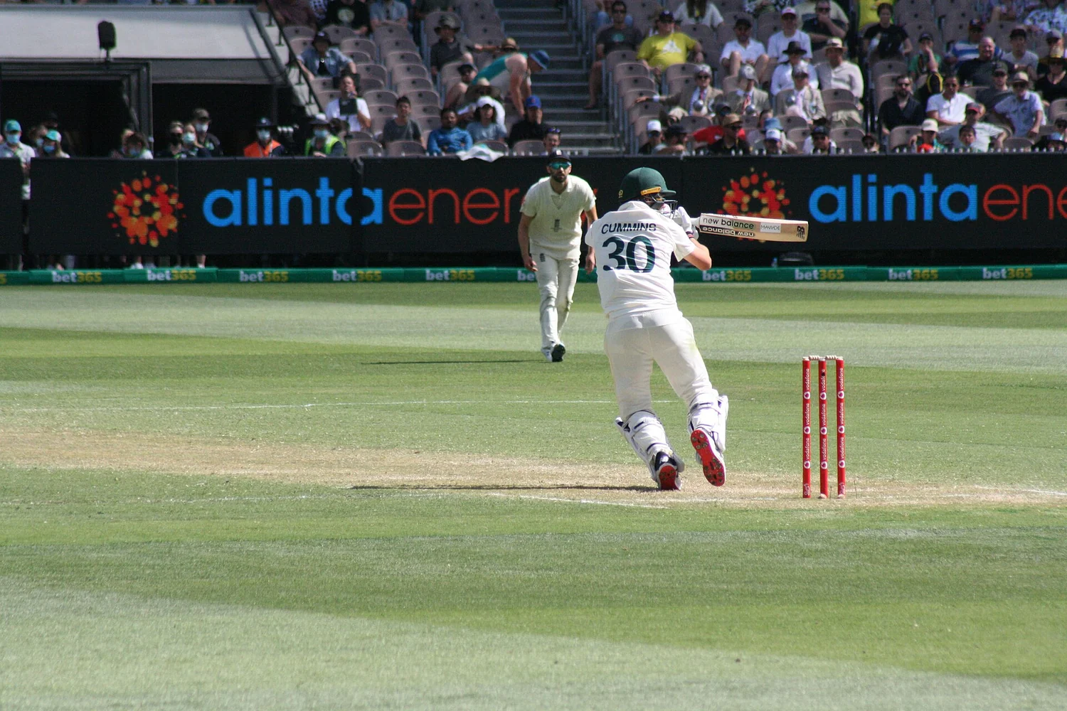 Pat Cummins batting during the Boxing Day Ashes Test at the MCG in December 2021.