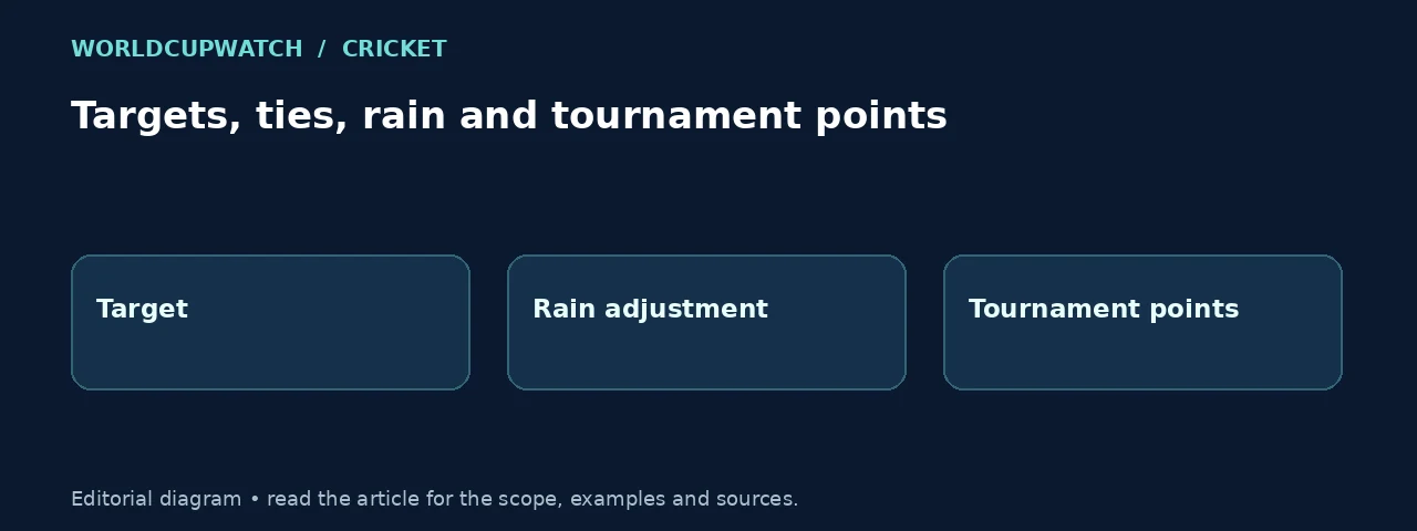 Targets, ties, rain and tournament points. Diagram: Target, Rain adjustment, Tournament points.