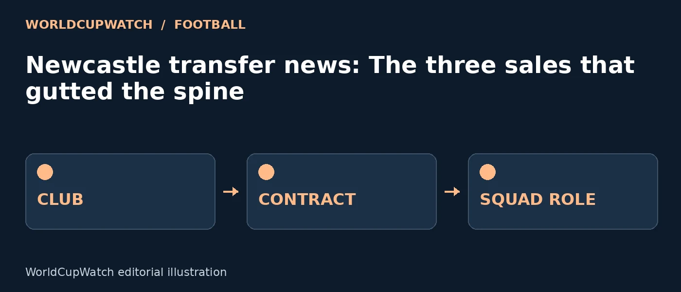 Diagram for Newcastle transfer news: The three sales that gutted the spine, showing club, contract and squad role.