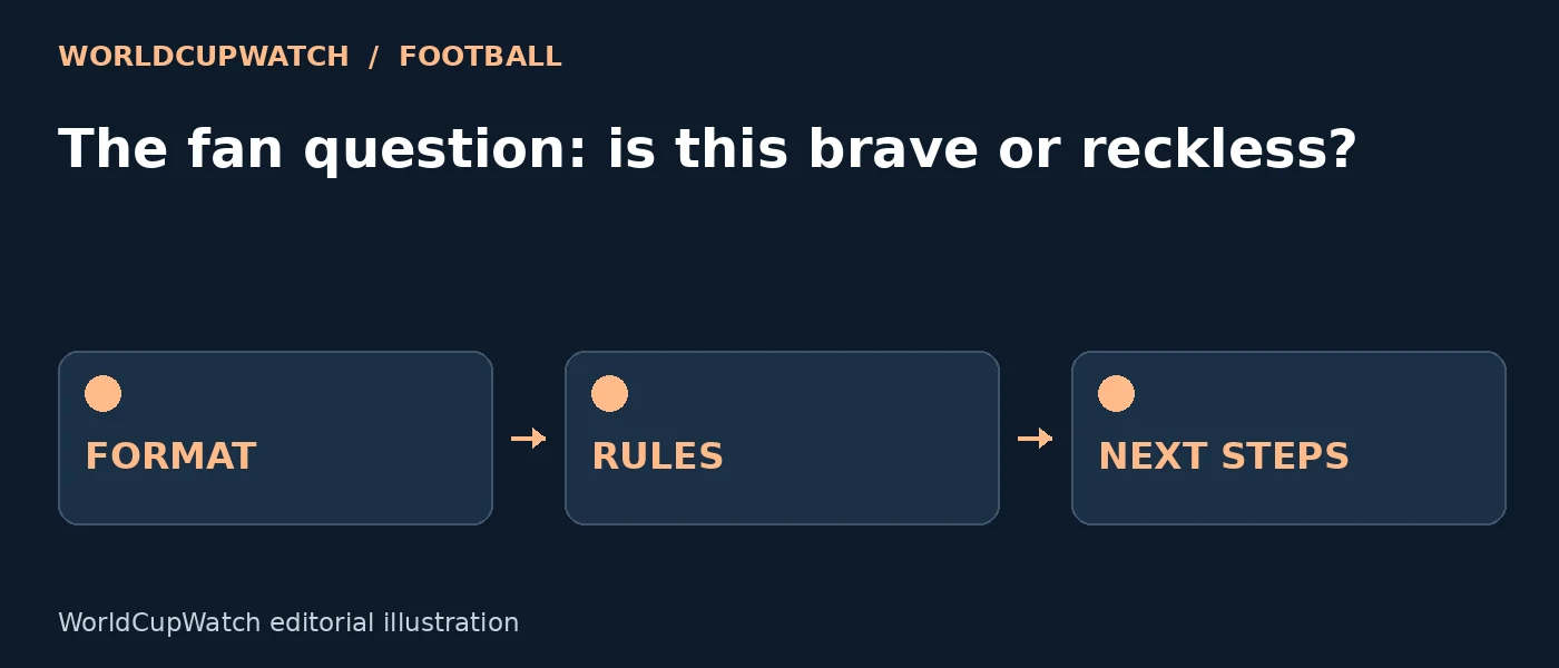 Diagram for The fan question: is this brave or reckless?, showing format, rules and next steps.